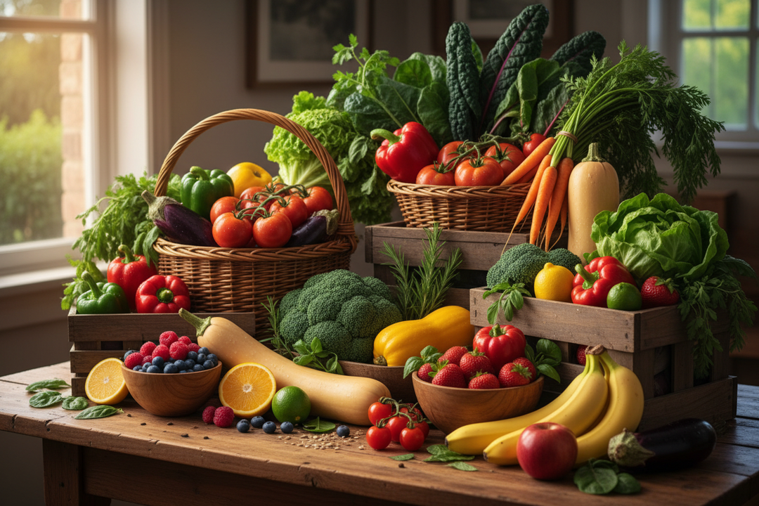 the earth diet table of beautiful fruits and vegetables
